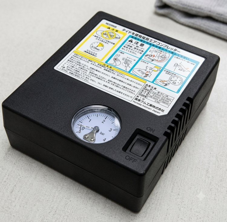 کمپرسور باد فندکی خودرو مدل ژاپنی استوک اورجینال (تک فیش، گیجدار دقیق)